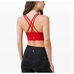 Lululemon Energy Bra Size 8 Long Line Red Strappy Athletic W2AV0S
